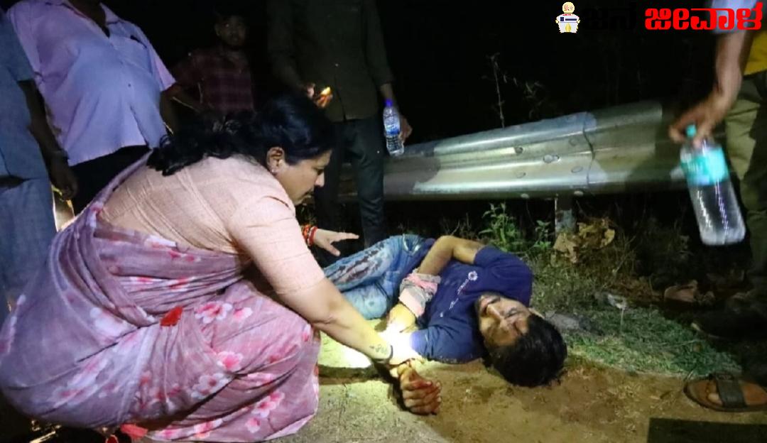 ಅಪಘಾತದಲ್ಲಿ ಗಾಯಗೊಂಡ ಯುವಕನಿಗೆ ನೆರವಾದ ಅಂಜಲಿ ನಿಂಬಾಳ್ಕರ್