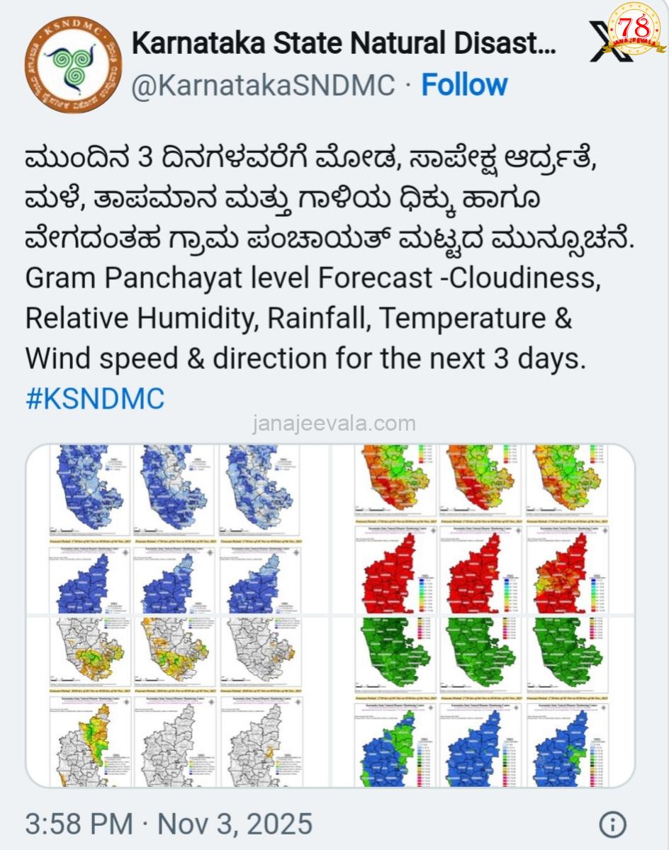 ಕರ್ನಾಟಕದ ಹಲವು ಜಿಲ್ಲೆಗಳಲ್ಲಿ ಗುಡುಗು ಸಹಿತ ಮಳೆ ಸಾಧ್ಯತೆ