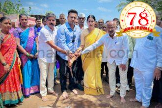 ರಸ್ತೆ ಡಾಂಬರೀಕರಣ ಕಾಮಗಾರಿಗೆ ಸಚಿವೆ ಲಕ್ಷ್ಮೀ ಹೆಬ್ಬಾಳಕರ್ ಪೂಜೆ