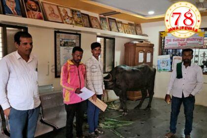 ಹಣ ಮಂಜೂರಾದರೂ ಸಿಗದ ನೆರವು: ಗ್ರಾಮ ಪಂಚಾಯಿತಿಯೊಗೆ ಎಮ್ಮೆ ಕಟ್ಟಿದ ರೈತ !