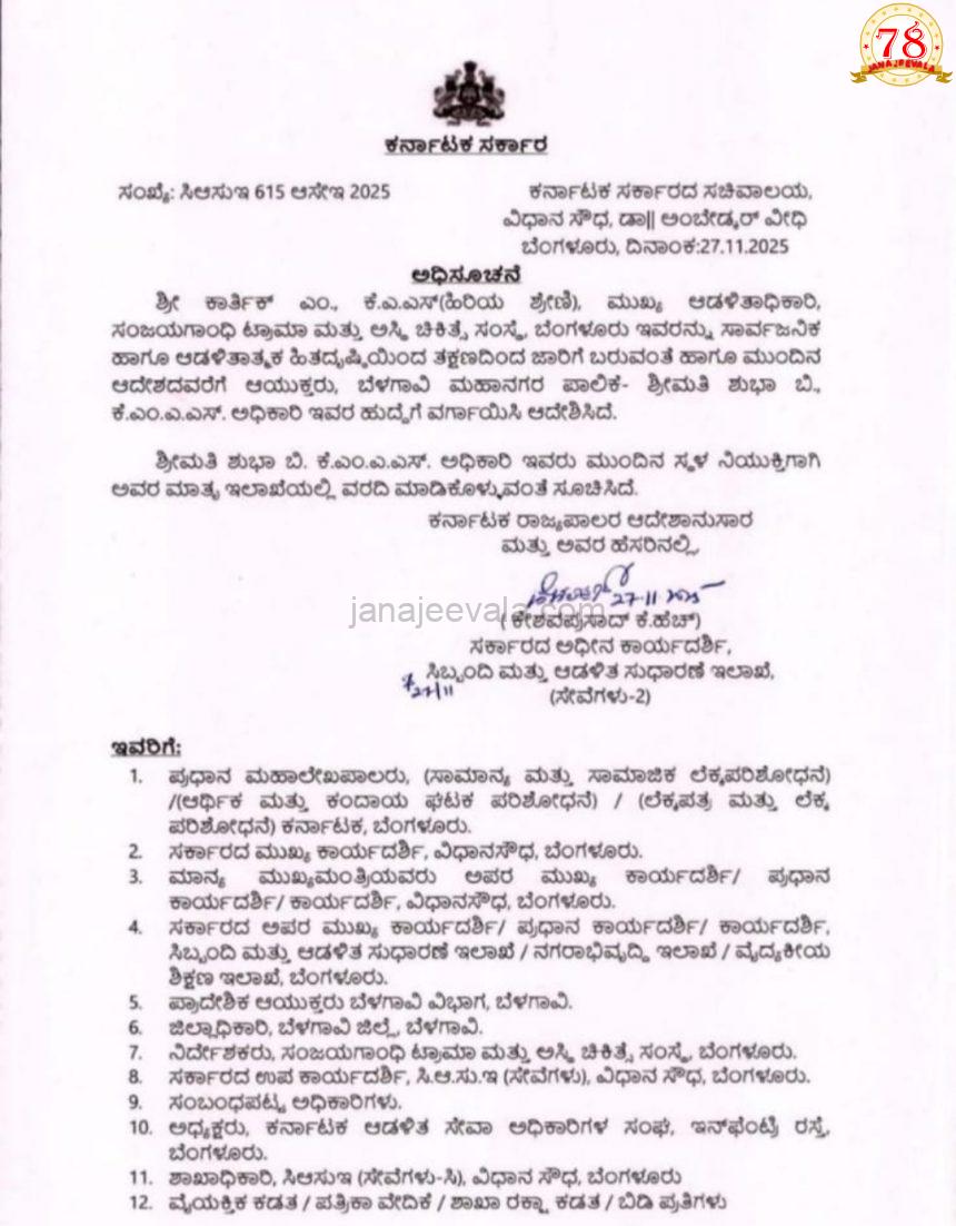 BIG NEWS ಬೆಳಗಾವಿ ಮಹಾನಗರ ಪಾಲಿಕೆಗೆ ನೂತನ ಆಯುಕ್ತರ ನೇಮಕ