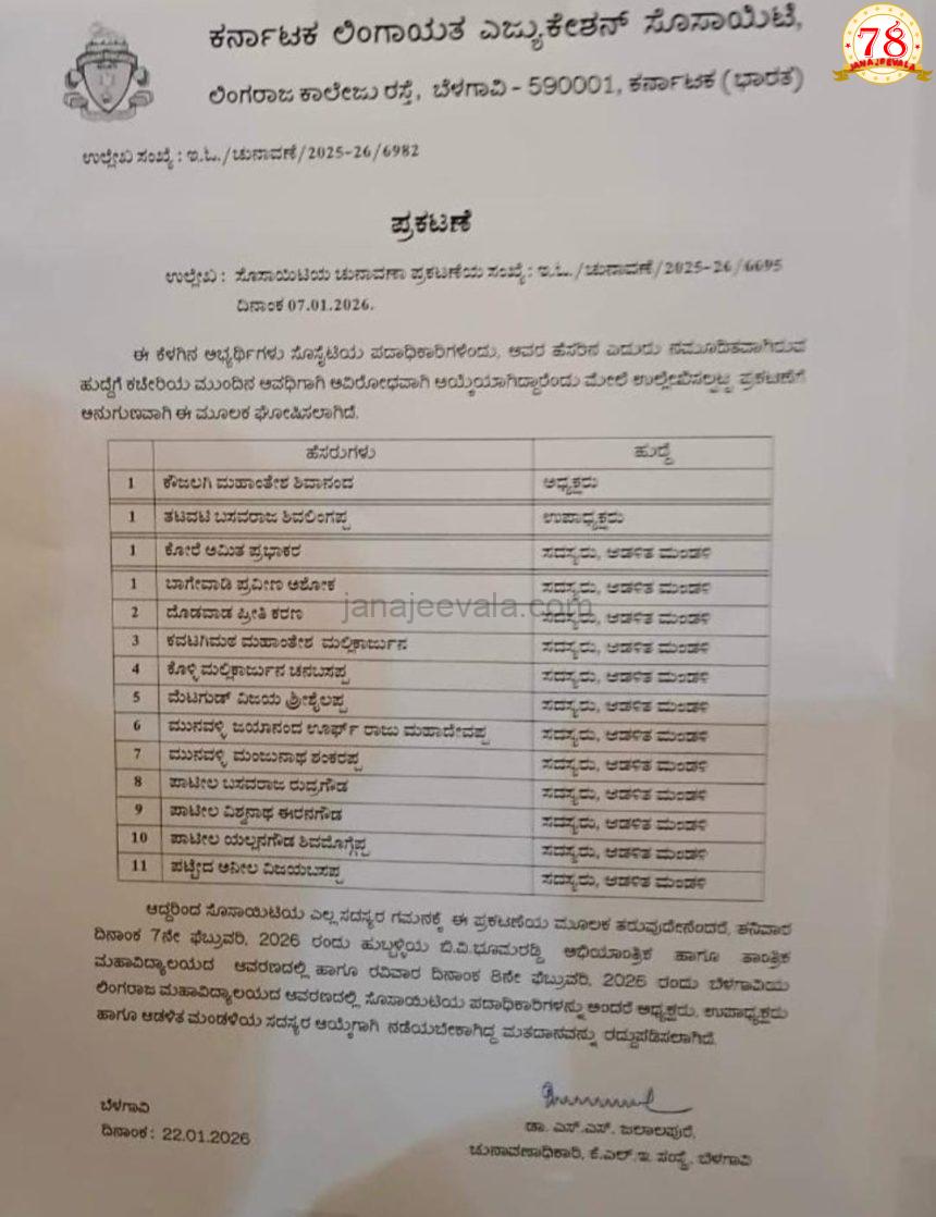 ಕೆಎಲ್ ಇ ಸಂಸ್ಥೆಯ ಚುನಾವಣೆ ರದ್ದು : ಆಡಳಿತ ಮಂಡಳಿಗೆ ನೂತನ ಸದಸ್ಯರ ಆಯ್ಕೆ